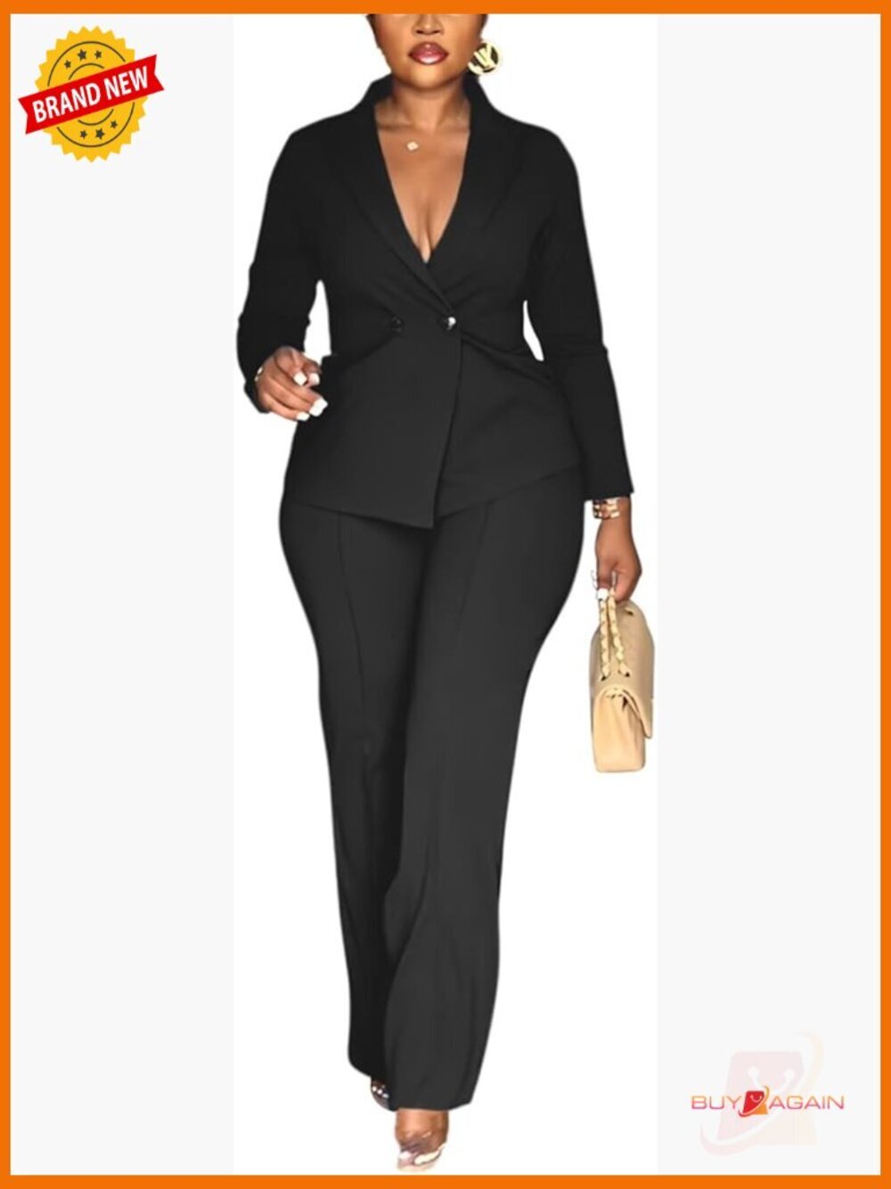 Double Breasted Blazer Pants Suit 2 Piece Outfit Casual Long Sleeve Blazer Set